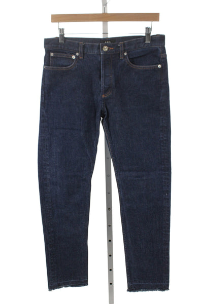 APC Men Blue Cotton Tapered Jeans Button Closure Size 30