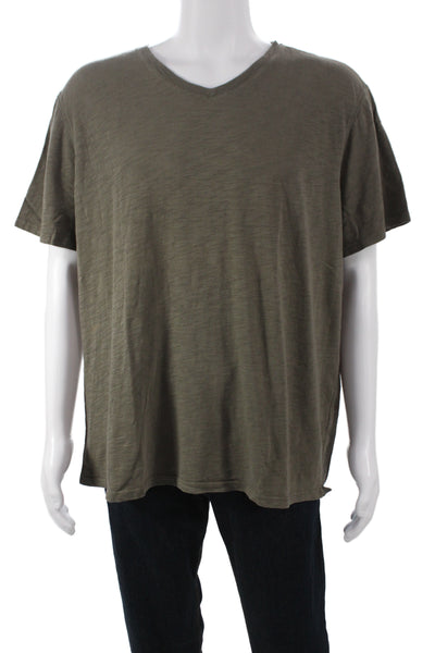 Vince Mens Basic V-Neck T-Shirt Green Cotton Short Sleeve Size 2XL