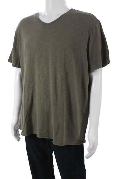 Vince Mens Basic V-Neck T-Shirt Green Cotton Short Sleeve Size 2XL