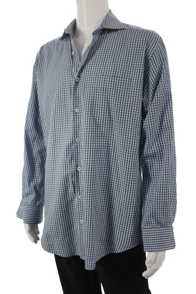 Peter Millar Mens Collared Short Sleeve Button Up Shirt Blue Size L
