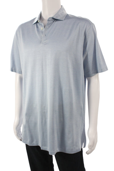 Peter Millar Mens Collared Short Sleeve Button Up Shirt Blue Size L