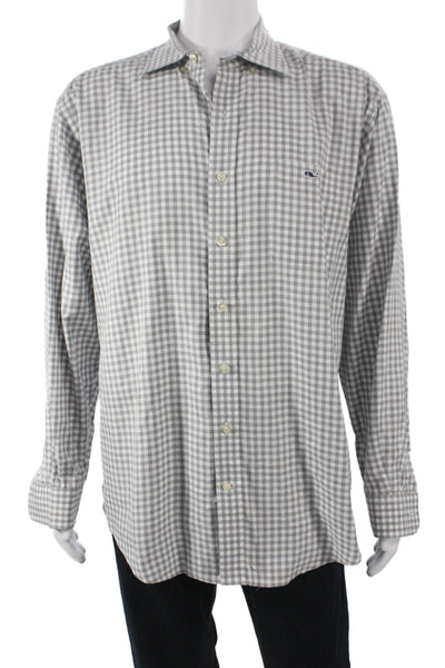 Vineyard Vines Mens Long Sleeve Gray Check Cotton Button-Up Shirt Size L