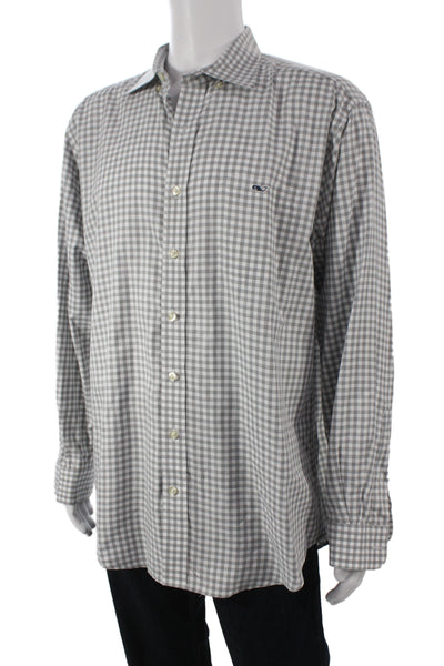 Vineyard Vines Mens Long Sleeve Gray Check Cotton Button-Up Shirt Size L