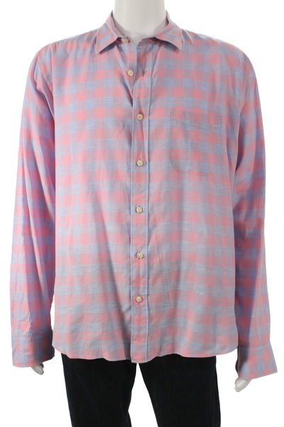 Faherty Brand Mens Pink Check Long Sleeve Cotton Button-Up Shirt Size XL