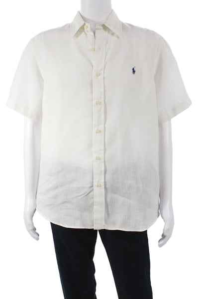 Ralph Lauren Mens Collared Short Sleeve Linen Button Up Shirt White Size L