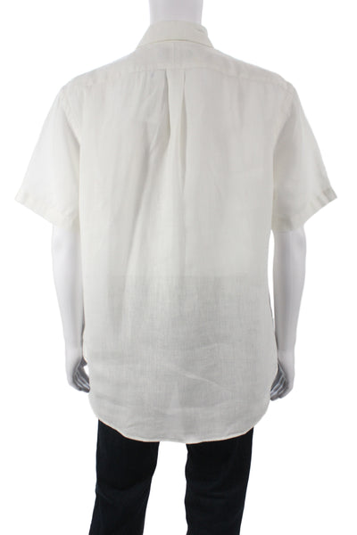 Ralph Lauren Mens Collared Short Sleeve Linen Button Up Shirt White Size L