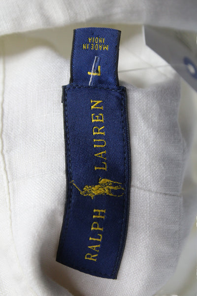 Ralph Lauren Mens Collared Short Sleeve Linen Button Up Shirt White Size L