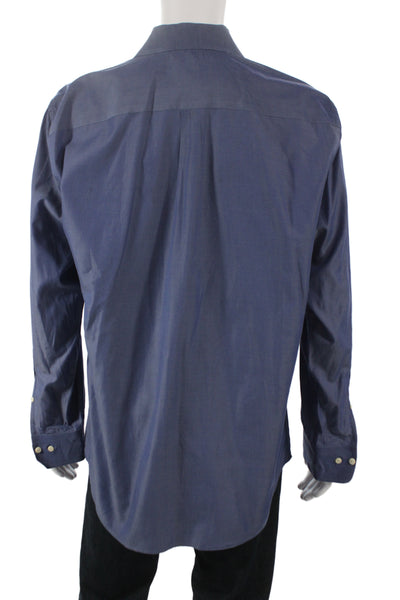Peter Millar Mens Blue Long Sleeve Button Up Shirt 100% Cotton Size L