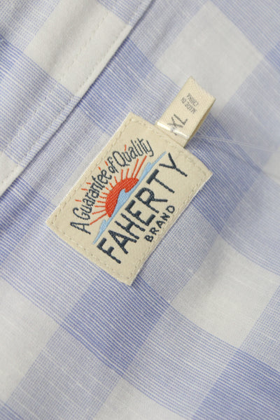 Faherty Mens Collared Polka Dot Cotton Button Dress Shirt Blue Size XL