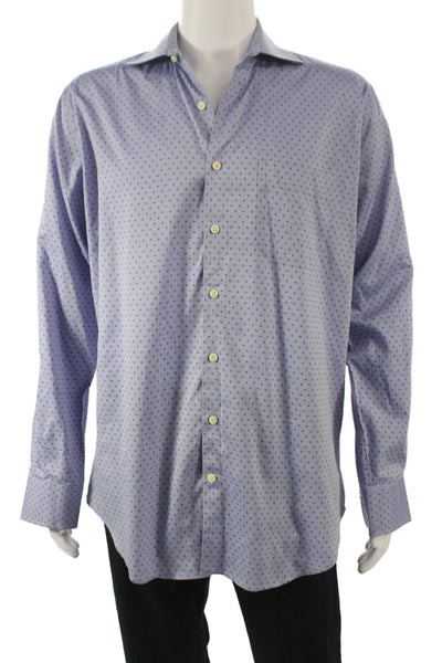 Peter Millar Mens Blue Polka Dot Cotton Collared Long Sleeve Button-Up Size L