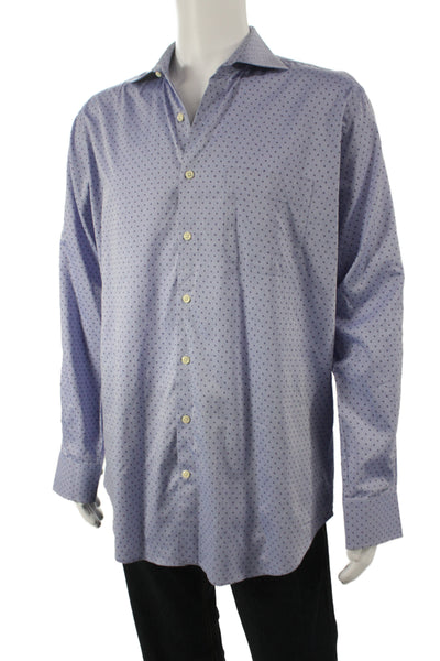 Peter Millar Mens Blue Polka Dot Cotton Collared Long Sleeve Button-Up Size L