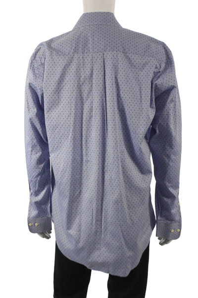 Faherty Mens Collared Polka Dot Cotton Button Dress Shirt Blue Size XL