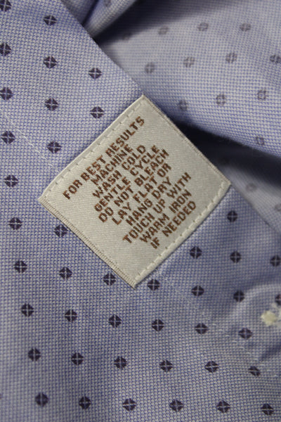 Peter Millar Mens Blue Polka Dot Cotton Collared Long Sleeve Button-Up Size L