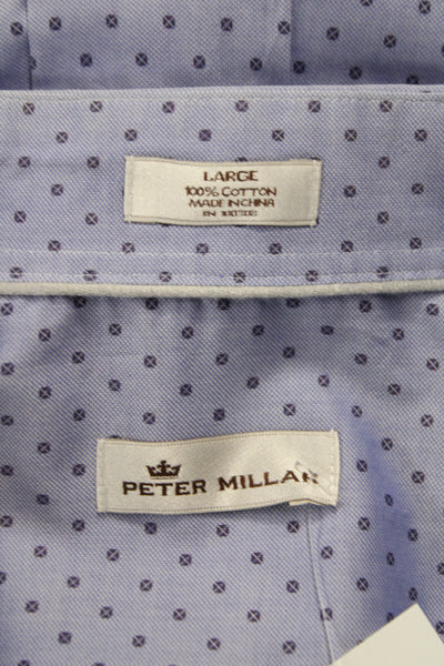 Peter Millar Mens Blue Polka Dot Cotton Collared Long Sleeve Button-Up Size L