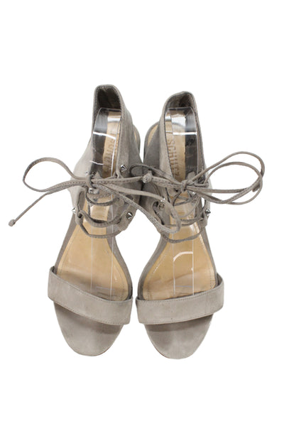 Schutz Women's Open Toe Suede Block Heel Ankle Wrap Sandals Gray Size 38