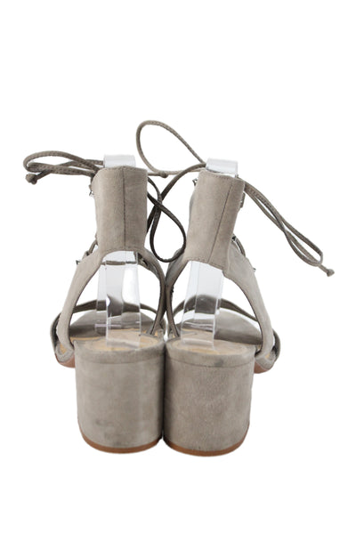 Schutz Women's Open Toe Suede Block Heel Ankle Wrap Sandals Gray Size 38