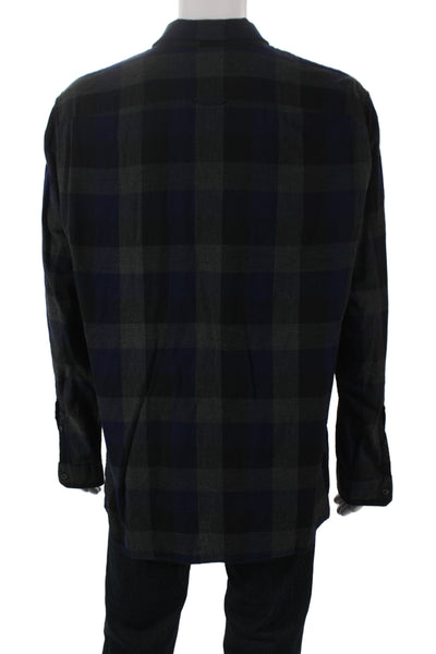 Vince Mens Blue Plaid Cotton Long Sleeve Button Up Collared Shirt Size XL