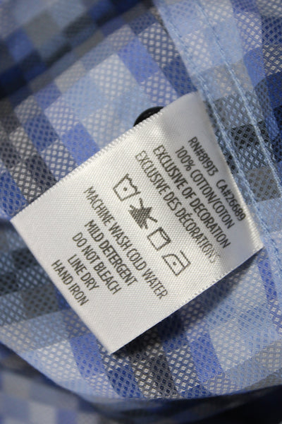 Robert Graham Mens Long Sleeve Blue Plaid Button-Up Cotton Shirt Size XL