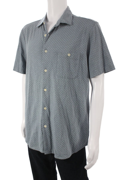 Faherty Mens Gray Geometric Collared Short Sleeve Button-Up Shirt Size L