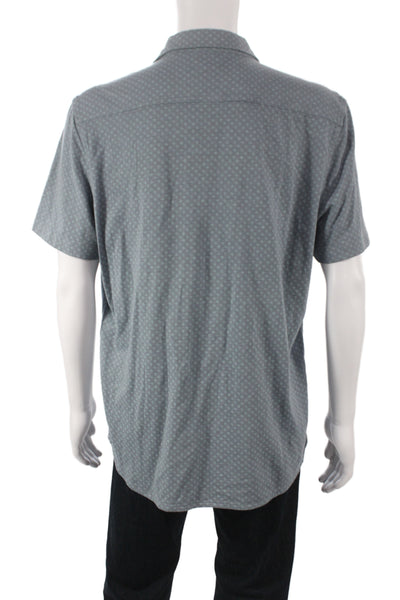 Faherty Mens Gray Geometric Collared Short Sleeve Button-Up Shirt Size L