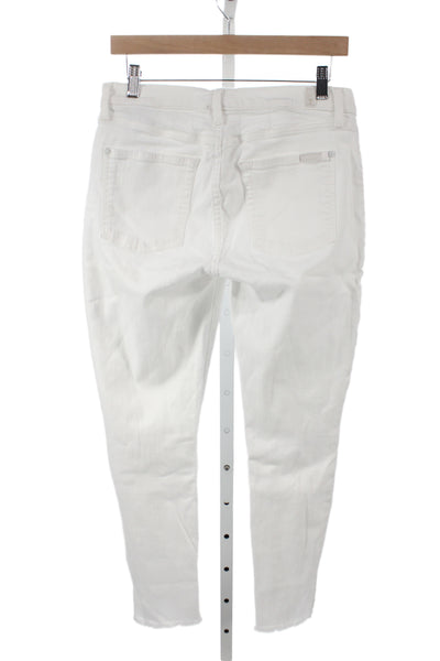 7 For All Mankind Women Cropped High Rise Distressed White Jeans Size 31