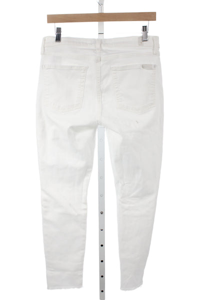 7 For All Mankind Women Ankle Jeans White Mid Rise Distressed Size 30