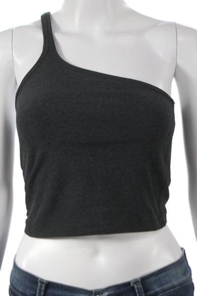 Beyond Yoga Womens One Shoulder Cropped Tank Gray Polyester Blend Size S