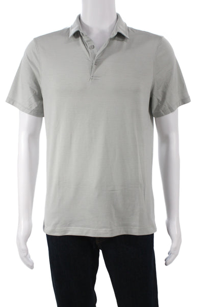 Lululemon Mens Striped Collared Short Sleeve Polo Gray Polyester Blend Size M