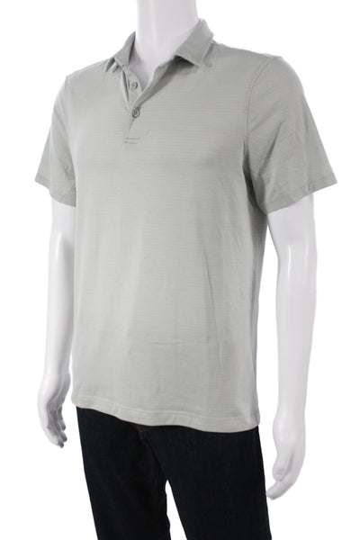 Lululemon Mens Striped Collared Short Sleeve Polo Gray Polyester Blend Size M