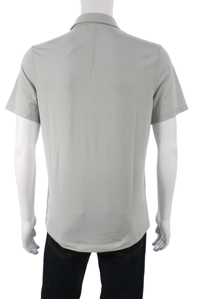 Lululemon Mens Striped Collared Short Sleeve Polo Gray Polyester Blend Size M