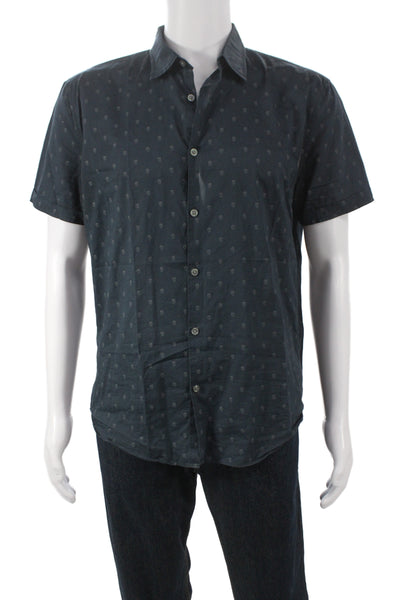 John Varvatos Star USA Mens Collared Graphic Button-Up Blue Cotton Size M