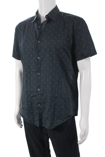 John Varvatos Star USA Mens Collared Graphic Button-Up Blue Cotton Size M