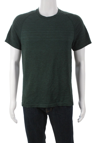 Lululemon Mens Striped Green Athletic Crew Neck Polyester T-Shirt Size M