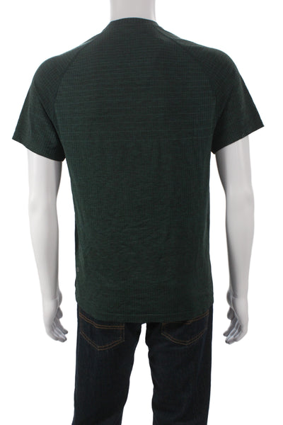 Lululemon Mens Striped Green Athletic Crew Neck Polyester T-Shirt Size M