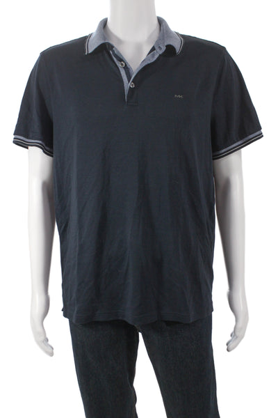 Michael Kors Mens Blue Short Sleeve Collared Cotton Polo Size L