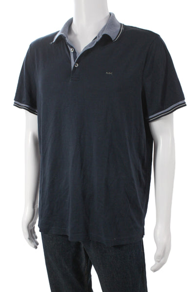 Michael Kors Mens Blue Short Sleeve Collared Cotton Polo Size L