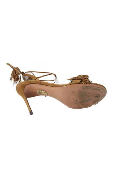 Aquazzura Womens Suede Fringe Detail Lace Up Heels Shoes Brown Size 8.5