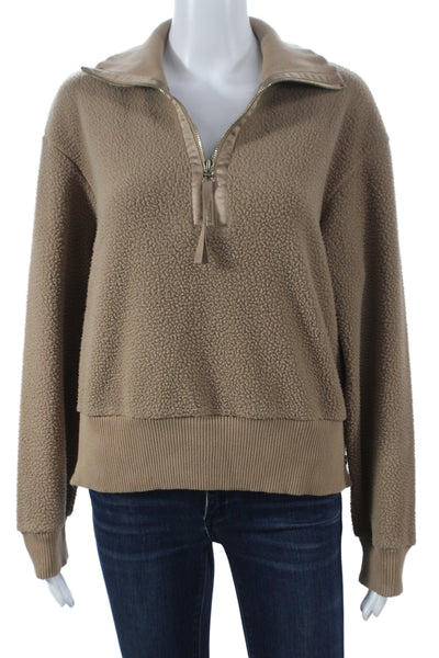 Varley Womens Pullover Sweatshirt Beige Zip Collared Long Sleeve Size XS