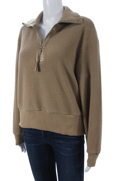Varley Womens Pullover Sweatshirt Beige Zip Collared Long Sleeve Size XS