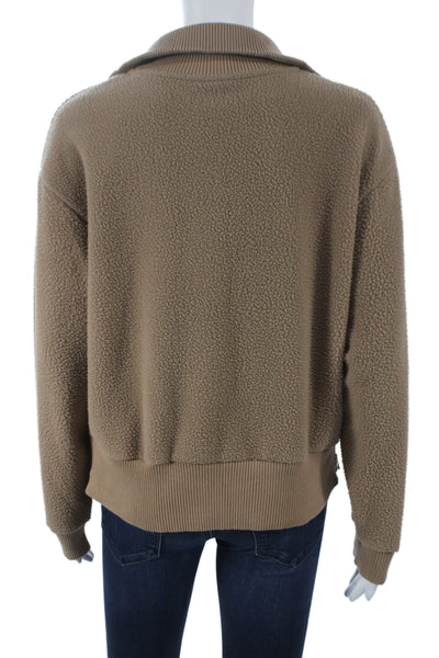 Varley Womens Pullover Sweatshirt Beige Zip Collared Long Sleeve Size XS