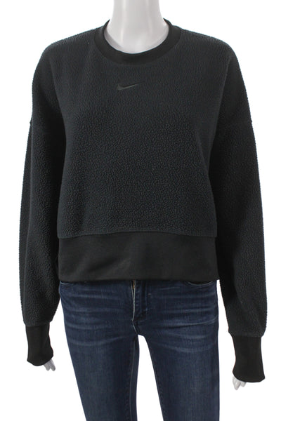 Nike Women Pullover Sweatshirt Black Polyester Crew Neck Long Sleeve Size XS