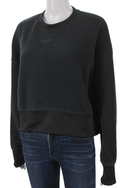 Nike Women Pullover Sweatshirt Black Polyester Crew Neck Long Sleeve Size XS