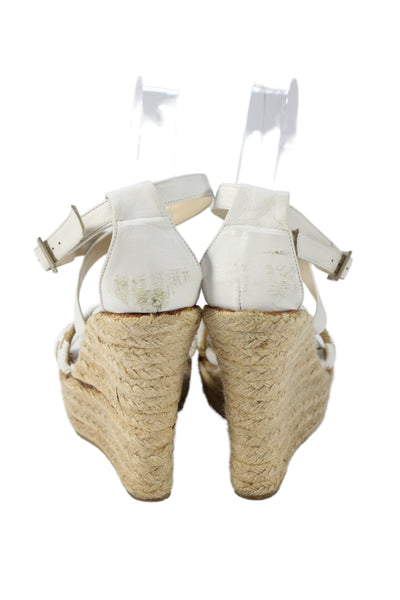 Jimmy Choo Womens Leather Ankle Strap Espadrille Wedges White Size 38 8