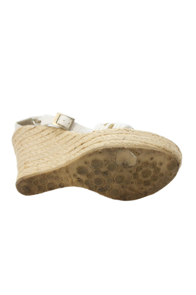 Jimmy Choo Womens Leather Ankle Strap Espadrille Wedges White Size 38 8