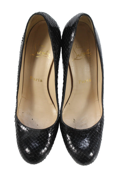 Christian Louboutin Womens Leather Slip On Heels Black Size 38 8