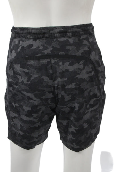Lululemon Mens Athletic Camouflage Black Polyester Drawstring Shorts Size S