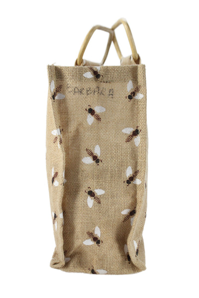 Diane B Women's Wooded Handle Bee Print Tote Handbag Beige