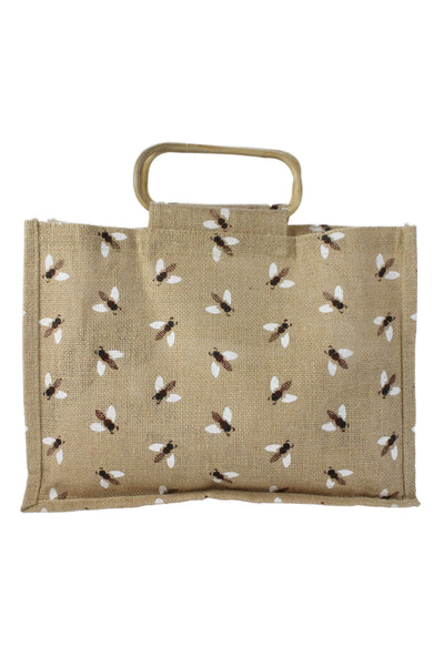 Diane B Women's Wooded Handle Bee Print Tote Handbag Beige