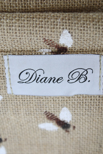 Diane B Women's Wooded Handle Bee Print Tote Handbag Beige
