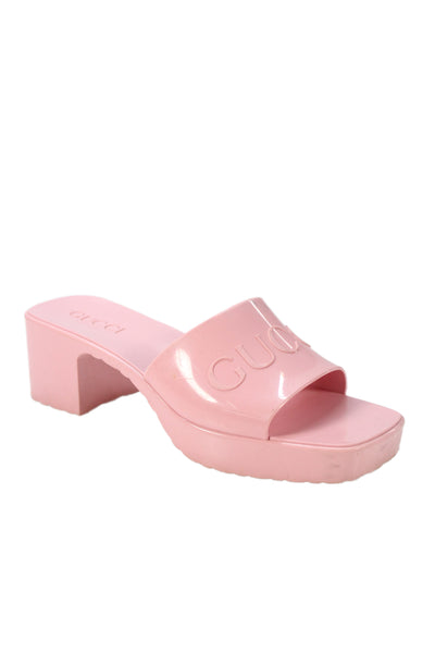 Gucci Women's Open Toe Block Heel Rubber Slide Sandals Pink Size 39